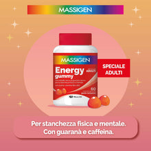 Carica l'immagine nel visualizzatore di Gallery, Massigen - Energy Gummy, Integratore Alimentare con Guaranà e Caffeina, Vitamine Gommose per Adulti, Gusto Lampone, 60 C