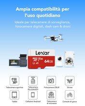 Carica l'immagine nel visualizzatore di Gallery, Lexar Micro SD 64 GB, Scheda Micro SD fino a 100 MB/sec(R), Scheda di Memoria microSDXC con Adattatore SD, A1, U3, C10, 
