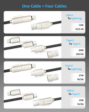 Carica l'immagine nel visualizzatore di Gallery, RAVIAD Multi Cavo di Ricarica [1M] 4 in 1 Multiplo Cavetto 60W PD con USB C