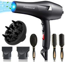 Carica l'immagine nel visualizzatore di Gallery, HappyGoo Asciugacapelli professionali ioni 2400W Phone con 1 diffusore 3 ugelli styling, cavo di alimentazione lungo 2.5 metri, Phon forte per la famiglia, salone di capelli, Parrucchieri
