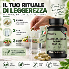 Carica l'immagine nel visualizzatore di Gallery, Glucomannano Forte 3000mg Made in Italy - Integratore ad Effetto Saziante per Controllo Peso Corporeo - Supporto Natural