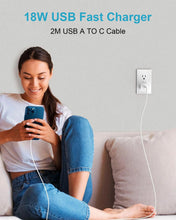Carica l'immagine nel visualizzatore di Gallery, Caricatore USB 18W con Cavo USB Type-C 2M, Quick Charge 3.0 Presa USB Alimentatore USB Caricabatterie USB Spina Caricato