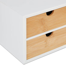Carica l'immagine nel visualizzatore di Gallery, Relaxdays Organizer da Scrivania, bambù e MDF, Portaoggetti Salvaspazio con 4 Cassetti, HLP 14x33x21 cm, Bianco/Naturale