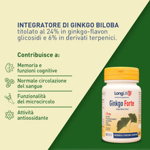 Carica l'immagine nel visualizzatore di Gallery, LongLife® Ginkgo Forte | Integratore di ginkgo con centella, colina e inositolo | Microcircolo, memoria e funzioni cogni