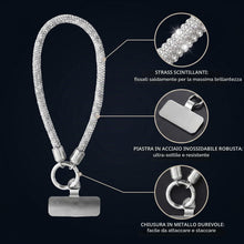 Carica l'immagine nel visualizzatore di Gallery, 2 Pezzi Cordino per Cellulare da Polso, Laccio per Cellulare con Strass Argento e Piastrina in Acciaio Inossidabile, Lac