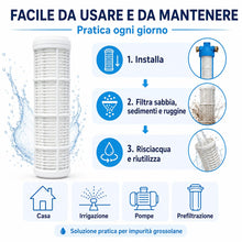 Carica l'immagine nel visualizzatore di Gallery, AQUASKUDO - Cartuccia Filtrante Rete Lavabile in Nylon 10 Pollici - 60 µ per Contenitore Filtro. Made in Italy