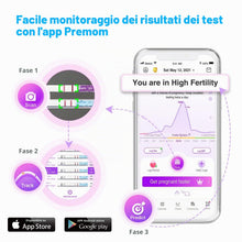 Carica l'immagine nel visualizzatore di Gallery, Easy@Home Strisce per Test di Ovulazione da Donna con App Premom Tracker, Set da 50 Test LH e 50 Bicchieri per Urine per