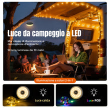 Carica l'immagine nel visualizzatore di Gallery, Luci Campeggio Retrattili 10 m, Telecomando, Ricarica USB-C/Solare