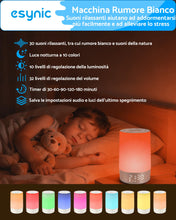 Carica l'immagine nel visualizzatore di Gallery, eSynic 2 in 1 Sveglia Luminosa Alba e Macchina Rumore Bianco, Luce Notturna Display Dimmerabile, 30 Suoni Rilassanti, Ti