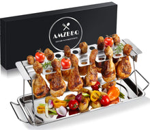 Carica l'immagine nel visualizzatore di Gallery, AMZBBQ® Supporto per cosce di pollo per barbecue, 12 stecche, in acciaio inox con ciotola