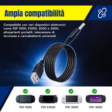 Carica l'immagine nel visualizzatore di Gallery, Cavo Ricarica USB per PSP 1000 2000 3000 E1000, Alimentatore 1m DC 4.0x1.7mm