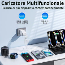 Carica l'immagine nel visualizzatore di Gallery, Caricatore USB C 65W, 6 Porte Caricabatterie Multiplo con Cavo da 2M