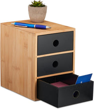 Carica l'immagine nel visualizzatore di Gallery, Relaxdays Organizer da Scrivania, 3 Cassetti, Bambù e MDF, HLP: 21x15x20 cm, Portapenne Tavolo Ufficio, Naturale Nero