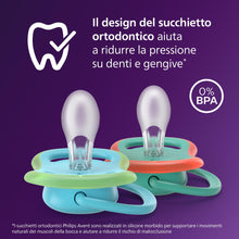 Carica l'immagine nel visualizzatore di Gallery, Philips Avent Ultra Start Ciuccio - Design ortodontico, per neonati 6-18 mesi, tettarella simmetrica in morbido silicone