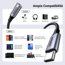 Carica l'immagine nel visualizzatore di Gallery, UGREEN Adattatore USB C a Jack 3.5mm Chip DAC per Cuffie Tipo C (Gray)