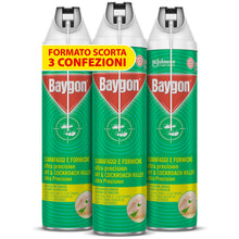 Carica l'immagine nel visualizzatore di Gallery, Baygon Spray con Cannuccia, per Scarafaggi e Formiche, 3 Bombole da 400ml
