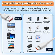 Carica l'immagine nel visualizzatore di Gallery, Cavo USB A a tipo C, 10 m, per telecamera di sorveglianza, bianco