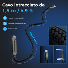 Carica l'immagine nel visualizzatore di Gallery, Caricatore Telefono Laterale, Ricarica Rapida 240W, Caricatore Invisibile 2-in-1 Usb C, Cavo Lungo 1,5m/4,9ft Con Suppor