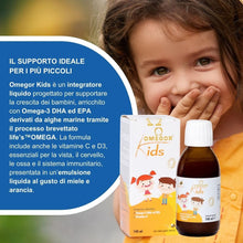 Carica l'immagine nel visualizzatore di Gallery, Omega 3 Bambini OMEGOR Kids Liquido 3+ Anni (140ml) - Estratto da Alga Marina - Gusto di Miele e Arancia con Vitamine C 