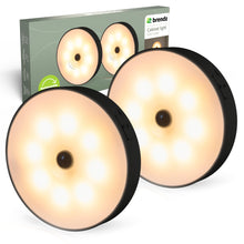 Carica l'immagine nel visualizzatore di Gallery, Brendz Luce Armadio LED con Sensore Rotonda, Luce Notturna, Ricaricabile USB-C, Magnetica, 2 pezzi, Bianco Caldo 3000K, 