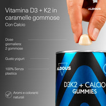 Carica l'immagine nel visualizzatore di Gallery, Vitamina D3 K2 + Calcio - 120 Gummies Vegan Gusto Yogurt - Vitamina D3