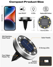 Carica l'immagine nel visualizzatore di Gallery, btfarm 8 Pezzi Luci Solari da Giardino, 8 LED Faretti Sepolta Solari a Led da Esterno, IP65 Impermeabile Lampade Faretto