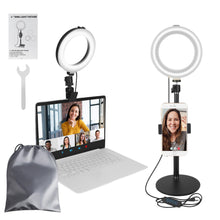 Carica l'immagine nel visualizzatore di Gallery, 1 Ring Light da Tavolo 6 pollici LED con Treppiede Regolabile, Ring Light Telefono e Laptop, 3 Colori, 10 Livelli, Luce 