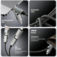 Carica l'immagine nel visualizzatore di Gallery, Multi Cavo di Ricarica,65W 4 in 1 Cavo Ricarica Rapidacavo Multi con Display Digitale Luce LED RGB Micro USB Tipo C Ligh