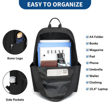 Carica l'immagine nel visualizzatore di Gallery, KONO Zaino casual, zaino scuola leggero 15,4 pollici Laptop Bag per viaggi lavoro scuola affari sport (Nero)