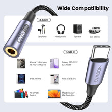 Carica l'immagine nel visualizzatore di Gallery, MOSWAG Adattatore USB C Jack Adattatore Cuffie con DAC in Nylon Intrecciato