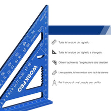 Carica l'immagine nel visualizzatore di Gallery, WORKPRO Squadra da Falegname Multifunzione 180mm, Righello Triangolare Metrico in Alluminio, Squadra Combinata 45° - 90°
