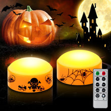 Carica l'immagine nel visualizzatore di Gallery, 2 luci a LED di zucca di Halloween con timer e telecomando, funzionamento a batteria Jack-O, luci arancioni per decorazi