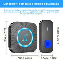 Carica l'immagine nel visualizzatore di Gallery, AIMAX Campanello senza fili con 1 trasmettitore e 2 ricevitori, portata 400 m, impermeabilità IP55, 55 suonerie, 5 livel