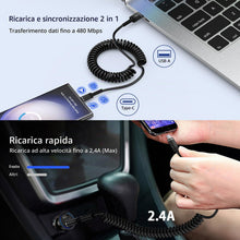 Carica l'immagine nel visualizzatore di Gallery, Cavo USB C a spirale, corto [0,3 m-1 m], cavo dati a spirale Android Auto a
