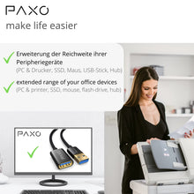 Carica l'immagine nel visualizzatore di Gallery, PAXO Prolunga USB 0,5 m, 10 Gbit/s (1,25 GByte/s), USB 3.2 Gen2 (3.0, 3.1), cavo di prolunga USB, da spina A a presa A, 