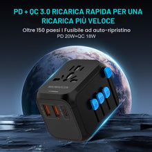 Carica l'immagine nel visualizzatore di Gallery, MAOMAOCON Adattatore da viaggio universale da viaggio con PD20 W, 2 USB, 1 presa USB C e 1 AC, adattatore universale per