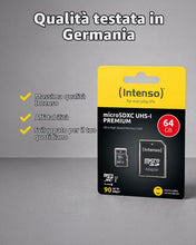 Carica l'immagine nel visualizzatore di Gallery, Intenso Premium Scheda di Memoria microSDXC da 64 GB Class 10 UHS-I (con Adattatore SD), Nero
