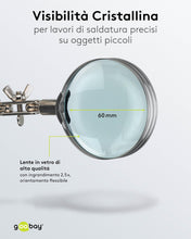 Carica l'immagine nel visualizzatore di Gallery, goobay Terza mano con lente d'ingrandimento e supporto per saldatore - Aiuto per saldatura per lavori di precisione con 
