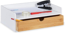Carica l'immagine nel visualizzatore di Gallery, Relaxdays Organizer da Scrivania, 1 Cassetto, Ripiano per Documenti DIN A4, Bambù, HLP: 11 x 32 x 22 cm, Bianco/Naturale