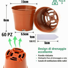 Carica l'immagine nel visualizzatore di Gallery, LATERN 60 Pezzi Vasi da Fiori in Plastica, 7,5CM Vasi da Vivaio Piccolo Contenitore per Fiori Vasi per Piantine con Dren