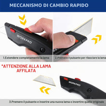 Carica l'immagine nel visualizzatore di Gallery, WORKPRO Set di Coltello di Sicurezza 3 Pezzi, Coltello Retrattile, Coltello Taglierino con 10 Lama di Ricambio a Cambio 
