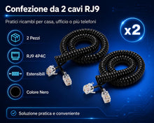 Carica l'immagine nel visualizzatore di Gallery, Cavo Telefonico Spirale RJ9 4P4C 2,1m per Cornetta Telefono Fisso – [2 Pezzi] Filo Ricambio Universale Nero per Telefoni