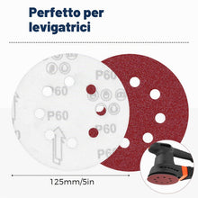 Carica l'immagine nel visualizzatore di Gallery, 100 Pezzi Dischi Abrasivi 125mm,8 Fori Rotondi Carta Vetrata Abrasiva,40/60/80/120/180/240/320/400 Graniglie