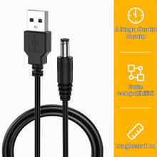 Carica l'immagine nel visualizzatore di Gallery, Amzpas Cavo di Alimentazione da USB a DC 5V, cavo di jack universale DC 5,5x2,1mm con Barrel Tips CC, 8 connettore per L