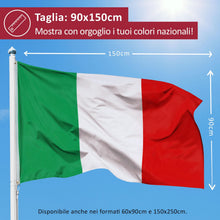 Carica l'immagine nel visualizzatore di Gallery, Aricona Bandiera Italia 90x150cm – italiana – grande - resistente alle intemperie - con occhielli in ottone - in tessuto