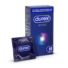 Carica l'immagine nel visualizzatore di Gallery, Durex Sync, Preservativi Ritardanti per Lui e con Rilievi e Nervature per Lei, 10 Profilattici con Lubrificante a Lunga 