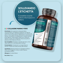 Carica l'immagine nel visualizzatore di Gallery, Collagene Marino Idrolizzato da 1200mg per Dose, 100% Puro, in 120 Capsule, Peptidi di Collagene Idrolizzato di Tipo 1 e