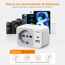 Carica l'immagine nel visualizzatore di Gallery, TESSAN Adattatore Presa Americana con USB C, 2 prese IT, 1 Schuko, Tipo B