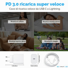 Carica l'immagine nel visualizzatore di Gallery, Caricatore per iPhone 20W USB C Rapido Caricabatterie con Cavo USB-C Light-ning 2M, PD3.0 Tipo C Adattatore Spina Alimen