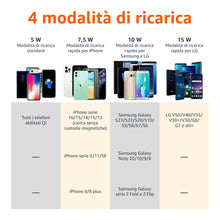 Carica l'immagine nel visualizzatore di Gallery, Amazon Basics Tappetino di ricarica wireless certificato Qi da 15 W (iPhone 16/ 15/14/13/12/11/X, Samsung) - Con cavo US